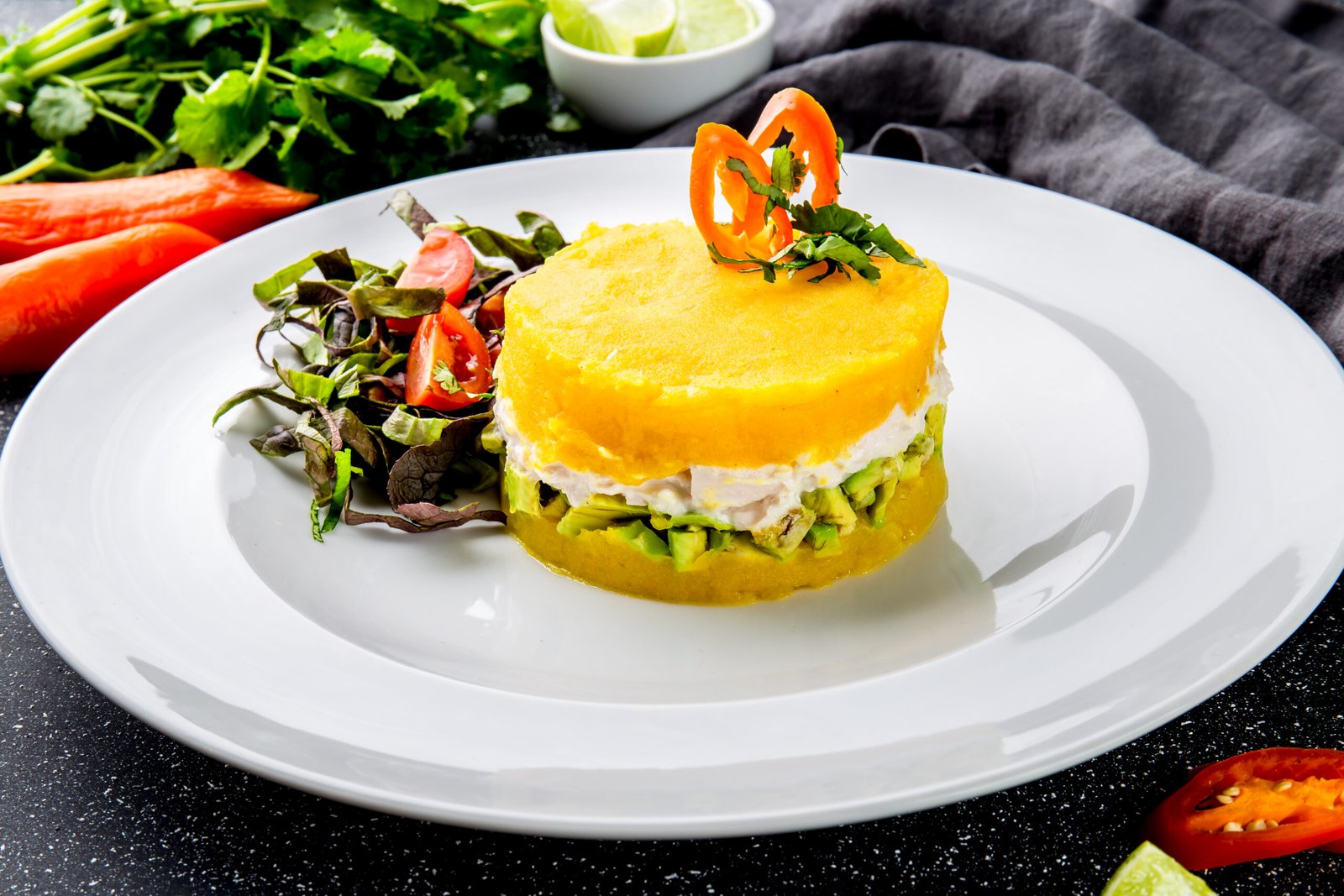 A Causa Limena potato dish in Peru