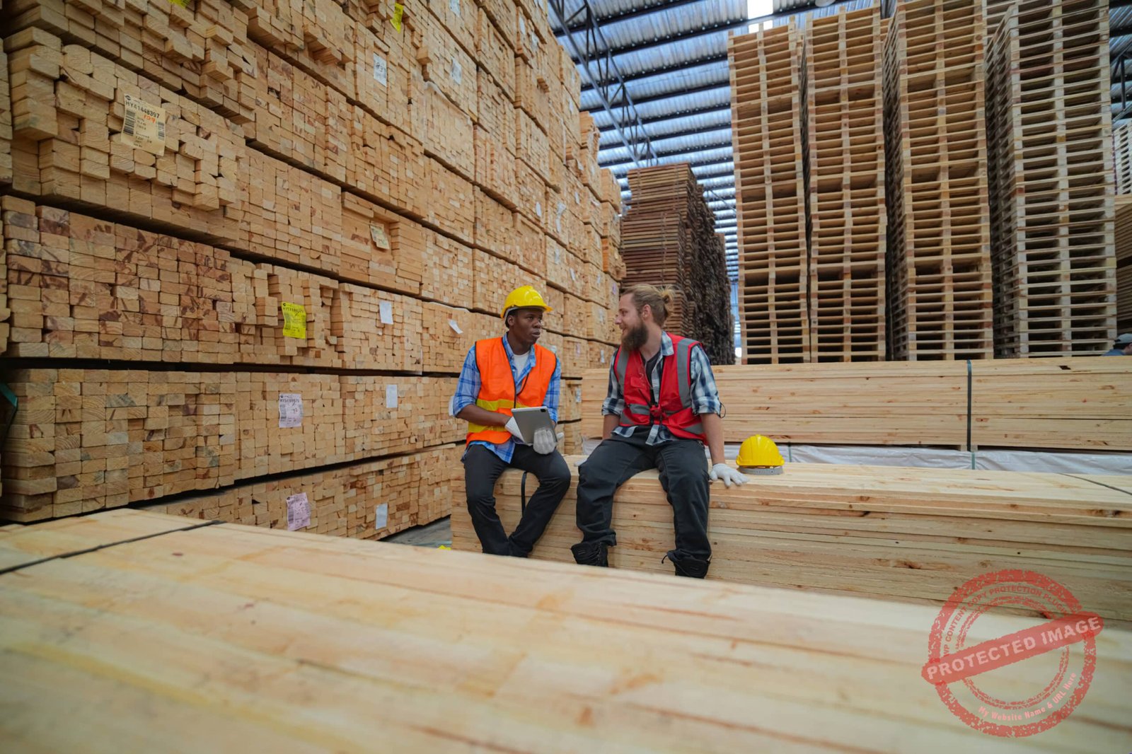Industrial factory employee working in wooden manufacturing industry